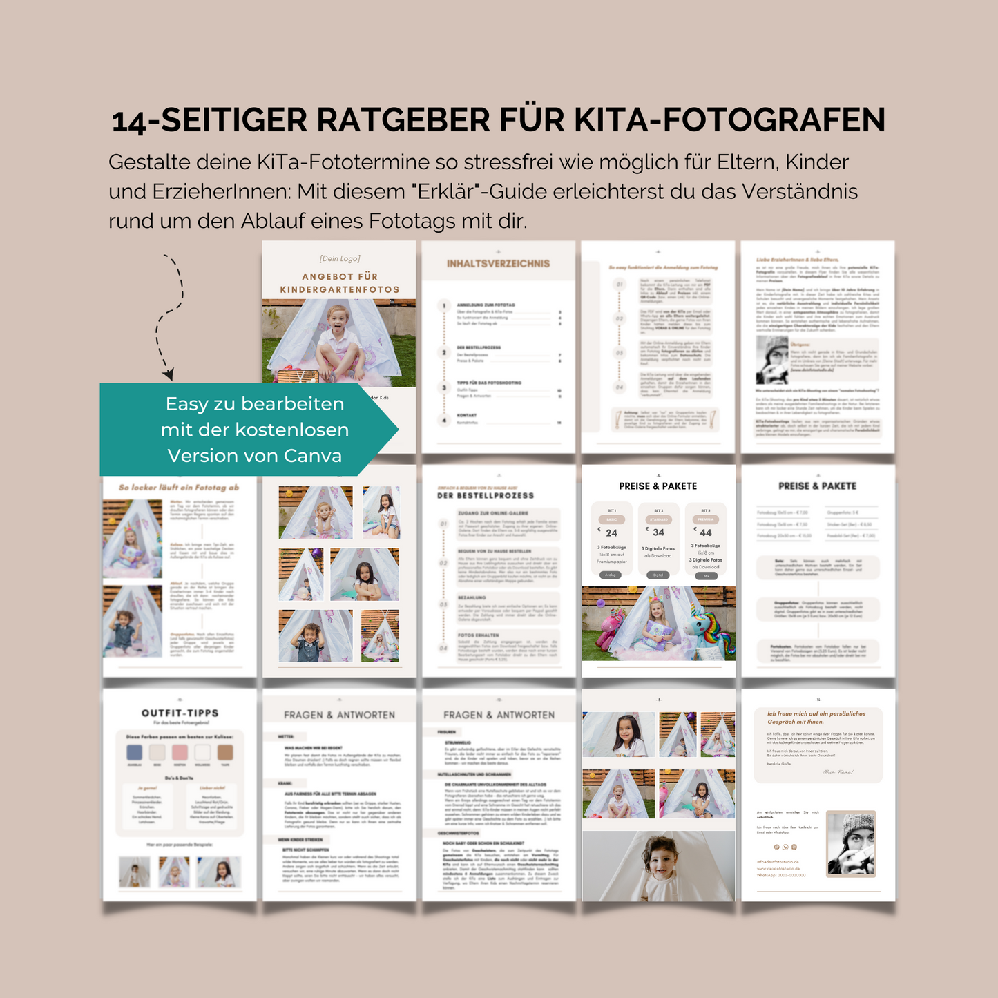 14-seitiger Ratgeber für KiTa-Fotografen inkl. Q&A und Oufit-Tipps.