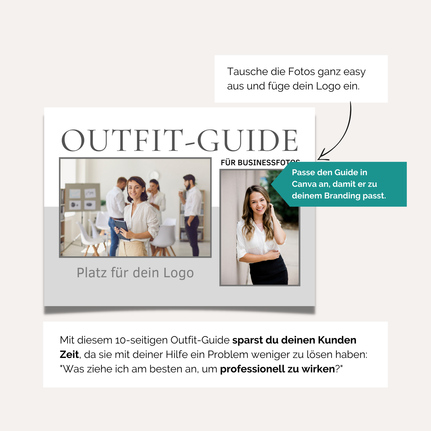 10-seitiger Outfit-Guide für Business-Fotografen. Vorlage für Canva.